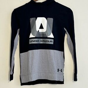 Under Armour Youth YLG HeatGear Loose Black Gray Hooded Long Sleeve Shirt
